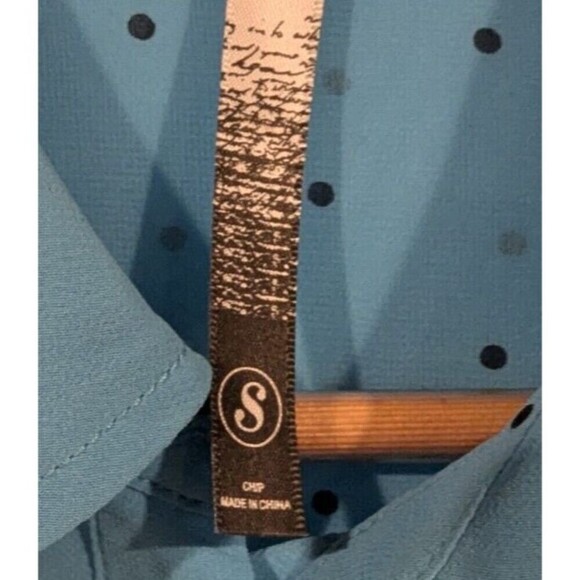 Kensie Blue with black polkadot long sleeve button down sz S Retro Career Office - Picture 2 of 3